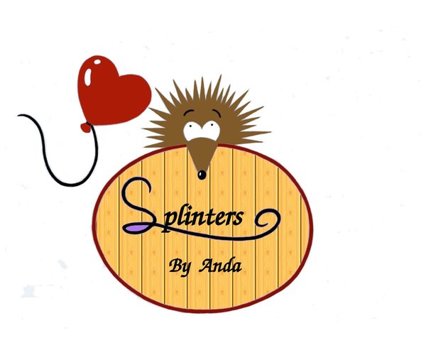 Logo for Splinters by Anda: a cartoon echidna peering over a wooden sign beside a heart-shaped balloon